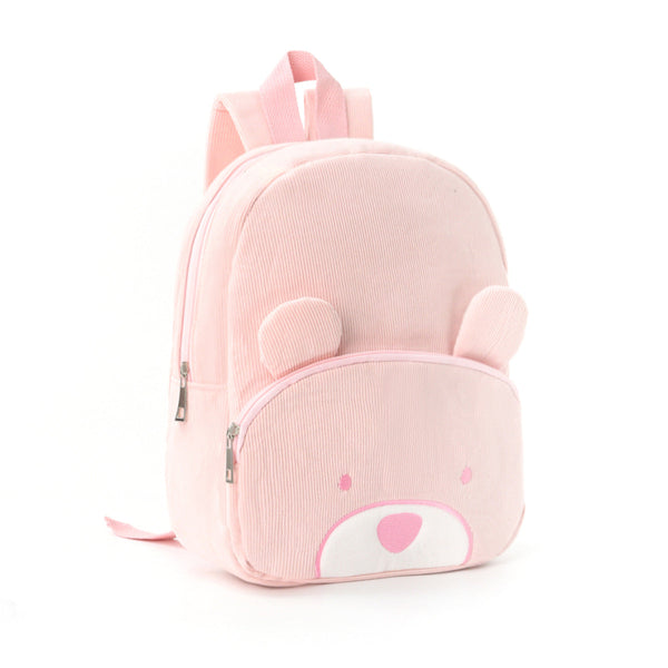 Cute Pink Bear Backpack Soft Corduroy Material With Adjustable Straps Backpacks & Bags