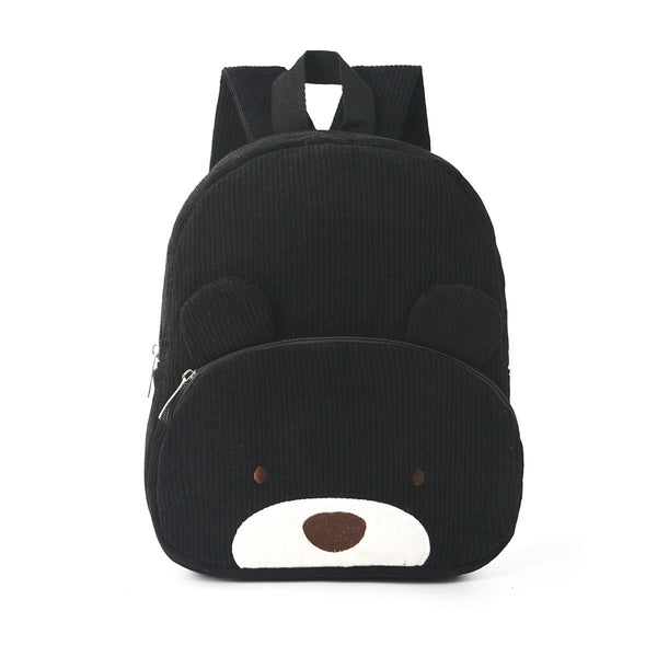 Cute Black Bear Backpack Soft Corduroy Material With Adjustable Straps Backpacks & Bags