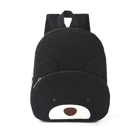 Cute Black Bear Backpack Soft Corduroy Material With Adjustable Straps Backpacks & Bags