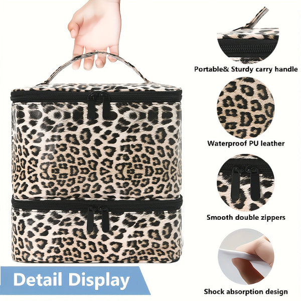 Black Marble Double Layer Pu Nail Polish Storage Case With High Capacity For Essential Oils And Lamp Portable & Adjustable Makeup Bags & Cases