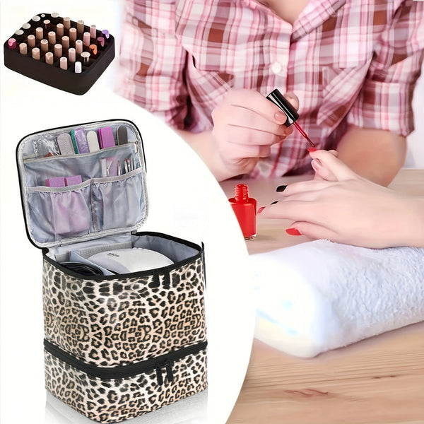 Black Marble Double Layer Pu Nail Polish Storage Case With High Capacity For Essential Oils And Lamp Portable & Adjustable Makeup Bags & Cases