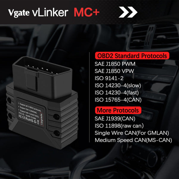 Elosung (Bluetooth 3.0 Version) Vgate Vlinker Mc+ Obd2 Diagnostic Scanner Supports Multiple Car Models & Advanced Protocols Compatible With Android Io
