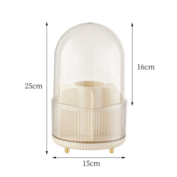 Elosung 2 Pcs Milky White Rotating Makeup Brush Organizer With Dustproof Cover 360A Swivel Cosmetic Holder For Lipsticks Eyeliners More Brushes