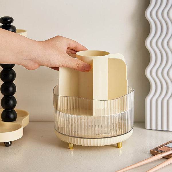 Elosung 2 Pcs Milky White Rotating Makeup Brush Organizer With Dustproof Cover 360A Swivel Cosmetic Holder For Lipsticks Eyeliners More Brushes