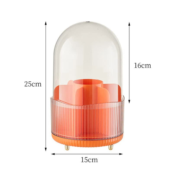 Elosung 2 Pcs Orange Rotating Makeup Brush Organizer With Dustproof Cover 360 Swivel Cosmetic Holder For Lipsticks Eyeliners More Brushes