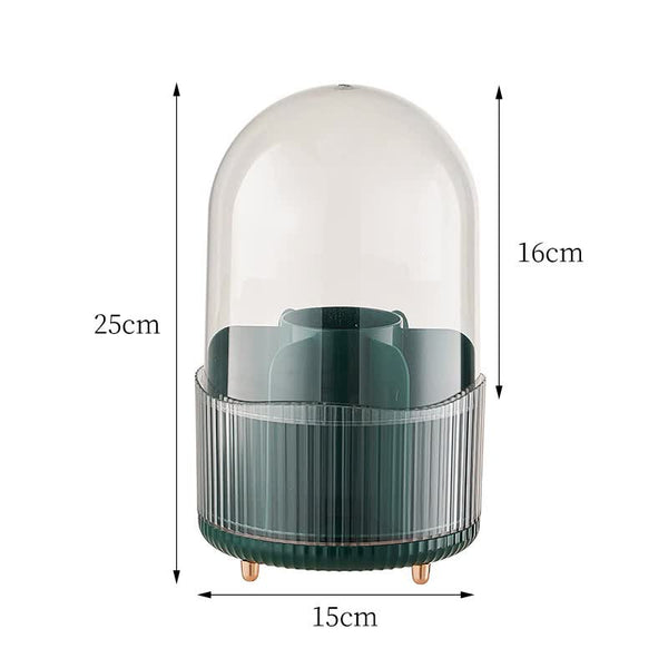 Elosung 2 Pcs Green Rotating Makeup Brush Organizer With Dustproof Cover 360 Swivel Cosmetic Holder For Lipsticks Eyeliners More Brushes