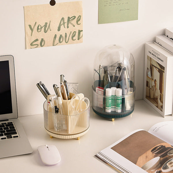 Elosung 2 Pcs Green Rotating Makeup Brush Organizer With Dustproof Cover 360 Swivel Cosmetic Holder For Lipsticks Eyeliners More Brushes