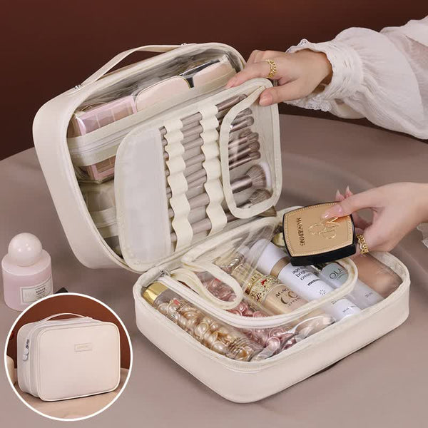 White Premium 5 In 1 Multifunctional Pu Cosmetic Bag Spacious Travel Organizer For Makeup Toiletries And Cosmetics Makeup Bags & Cases