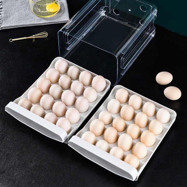Clear Egg Storage Box With Two Layers Space Saving Design For 40 Eggs Food Storage Containers