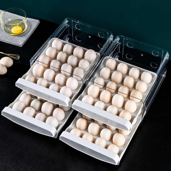 Clear Egg Storage Box With Two Layers Space Saving Design For 40 Eggs Food Storage Containers