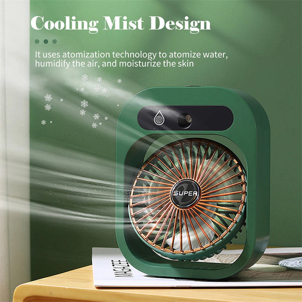 Usb Rechargeable Misting Compact Personal Fan With Cooling Spray Green Color Portable Fans