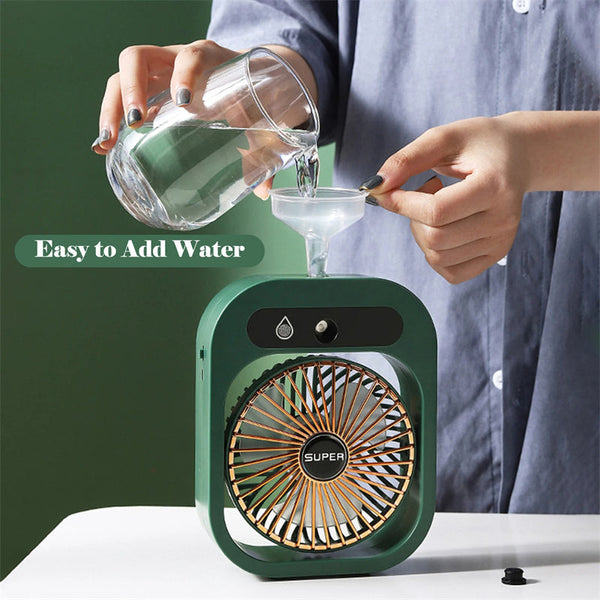 Usb Rechargeable Misting Compact Personal Fan With Cooling Spray Green Color Portable Fans