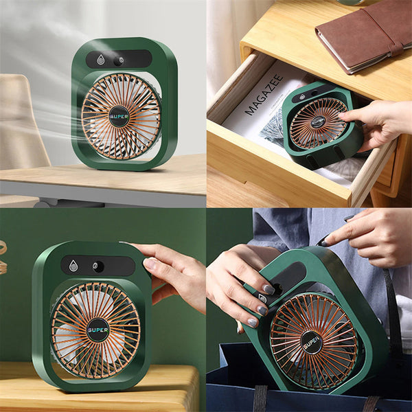 Usb Rechargeable Misting Compact Personal Fan With Cooling Spray Green Color Portable Fans