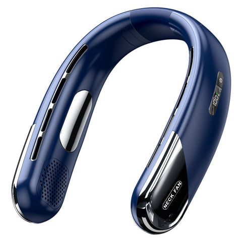 Portable Fans Elosung Digital Display Neck Fan Rechargeable Portable Wearable With Adjustable Speed Blue 1200Mah