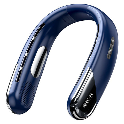 Elosung Digital Display Neck Fan Rechargeable Portable Wearable With Speed Blue 1200Mah Portable Fans