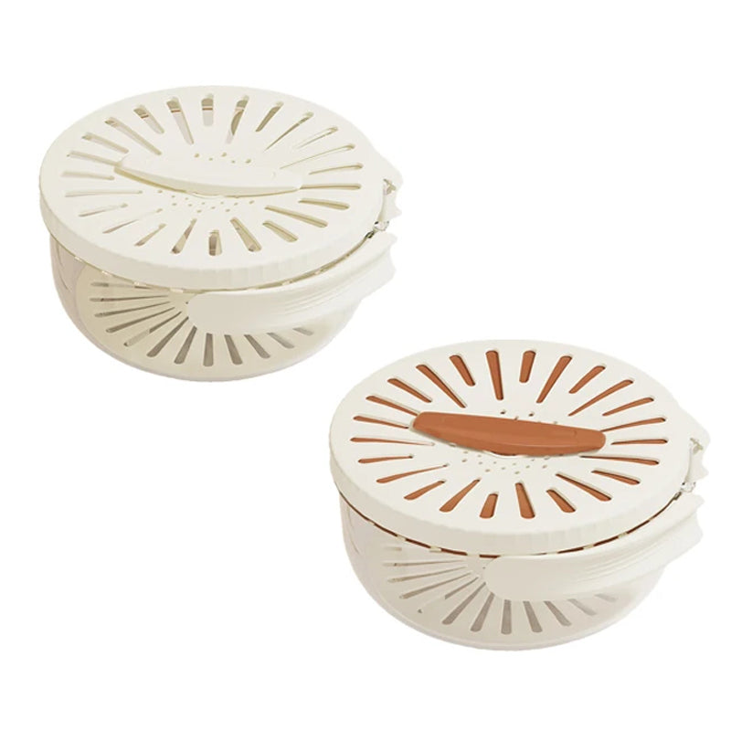 Elosung 2Pcs White Double Layer Fruit Vegetable Drain Basket Multifunctional Collapsible Kitchen Strainer With Handle For Washing Storage Colanders St