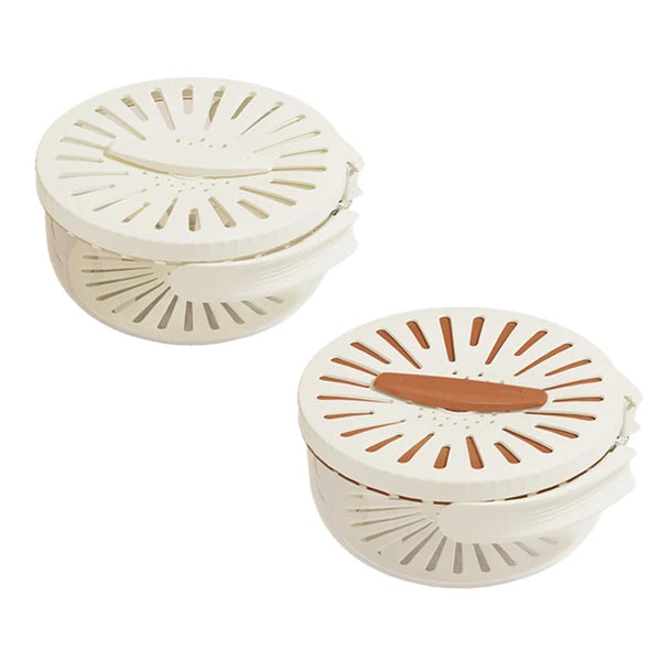 Elosung 2Pcs White Double Layer Fruit Vegetable Drain Basket Multifunctional Collapsible Kitchen Strainer With Handle For Washing Storage Colanders St