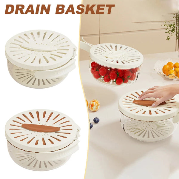 Elosung 2Pcs White Double Layer Fruit Vegetable Drain Basket Multifunctional Collapsible Kitchen Strainer With Handle For Washing Storage Colanders St