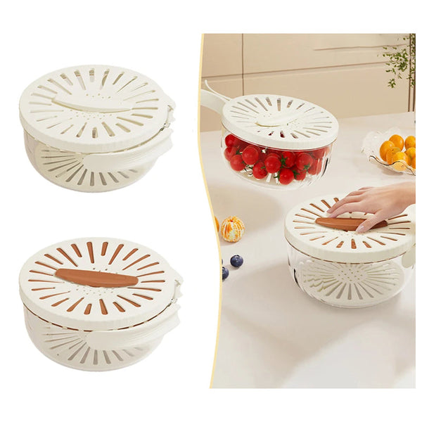 Elosung 2Pcs Brown Double Layer Fruit And Vegetable Drain Basket Multifunctional Collapsible Kitchen Strainer With Handle For Washing Storage Colander