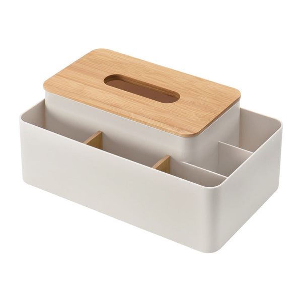 Elosung Apricot Multifunctional Tissue Box Organizer Bamboo Lid With Dividers For Desktop Storage Tissue Box Covers