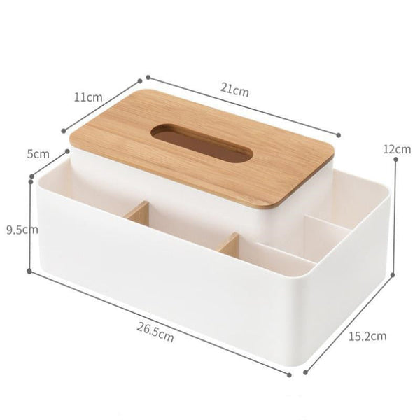 Elosung Apricot Multifunctional Tissue Box Organizer Bamboo Lid With Dividers For Desktop Storage Tissue Box Covers