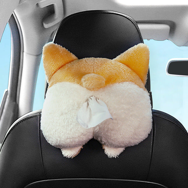 Elosung 2Pcs Cute Dog Shaped Tissue Box Plush Holder For Car Use Tissue Box Covers
