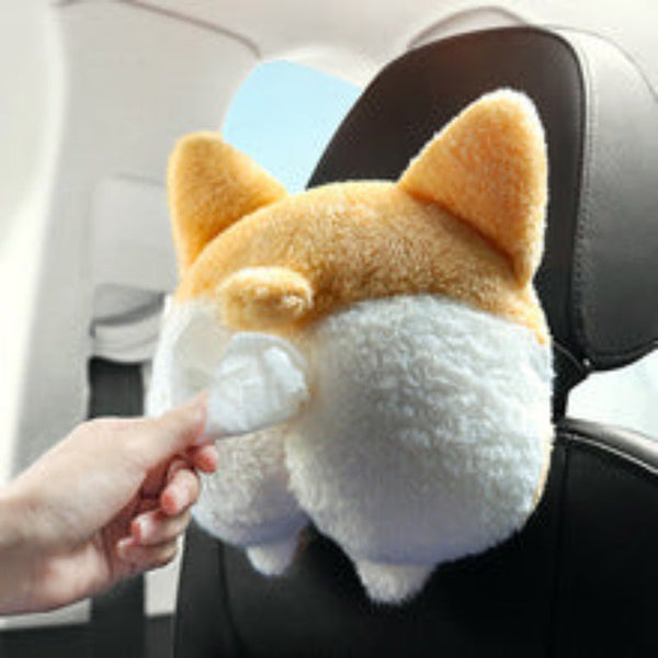 Elosung 2Pcs Cute Dog Shaped Tissue Box Plush Holder For Car Use Tissue Box Covers
