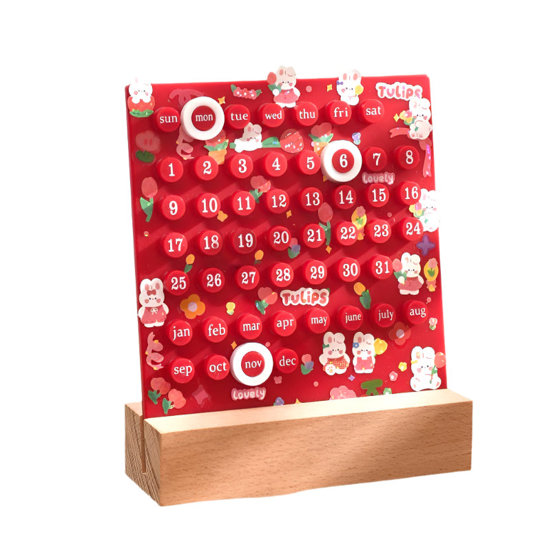 Red Diy Ring Perpetual Calendar Creative Acrylic Desktop With Adjustable Rings Calendars (Current)