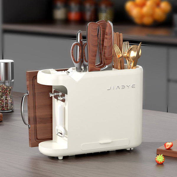 White Multifunctional Kitchen Knife Rack Storage Organizer With Built In Sharpener For Knives Chopsticks Cutting Boards And Pot Lids Knife Blocks & St