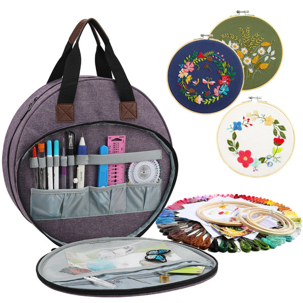 Grey Multi Pocket Embroidery Storage Bag Oxford Cloth Handbag Organizer For Cross Stitch And Thread Storage Bags