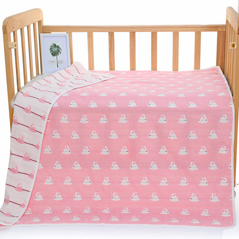 Pink Bunny 6 Layer Muslin Little One Blanket Soft Cotton Bedding 110X110 Cm Blankets & Throws
