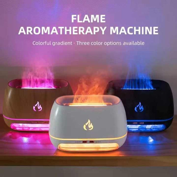 Black Led Flame Aromatherapy Diffuser With Humidifier Ambient Light Essential Oil Diffusers