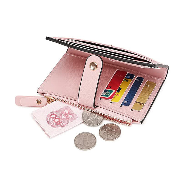 Elosung 3 Pcs Pink Women's Small Zipper Snap Card Wallet Ladies Pu Leather Credit Holder With Coin Pocke Wallets