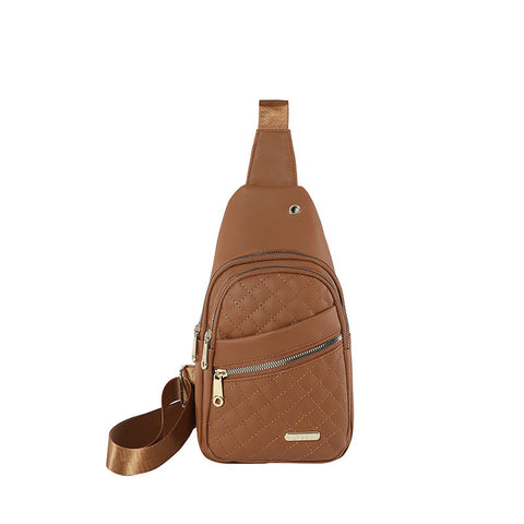 Elosung Brown Women's Quilted Sling Bag Stylish Crossbody Shoulder Backpack Women Backpacks