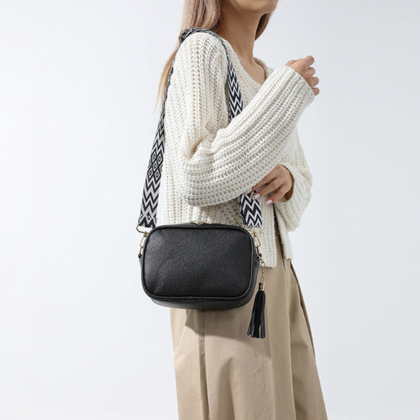Elosung Black Trendy Crossbody Shoulder Bag With Tassel Accent Compact And Stylish Women's Bags & Handbags