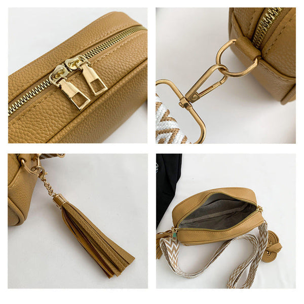 Elosung Khaki Trendy Crossbody Shoulder Bag With Tassel Accent Compact And Stylish Women Backpacks