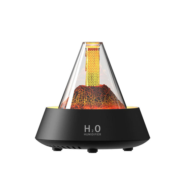 Elosung Black Pyramid Flame Mist Humidifier With Ambient Lighting Ultrasonic Aromatherapy Diffuser Humidifiers