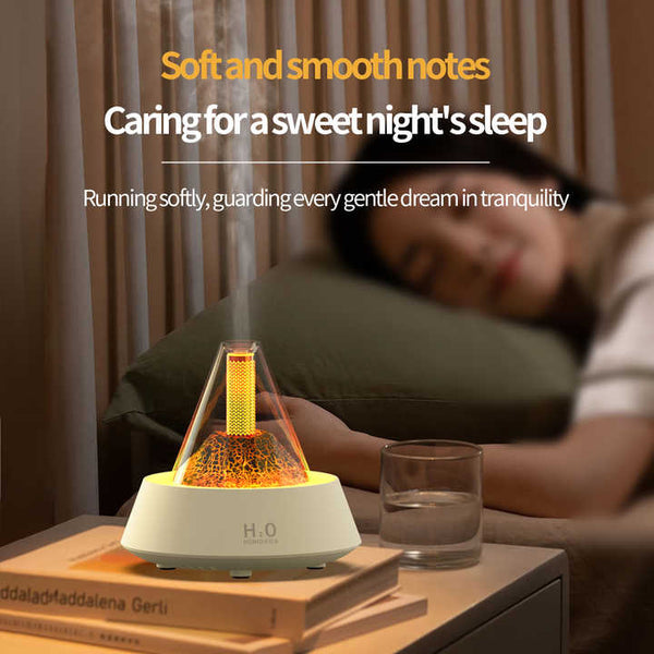 Elosung Black Pyramid Flame Mist Humidifier With Ambient Lighting Ultrasonic Aromatherapy Diffuser Humidifiers