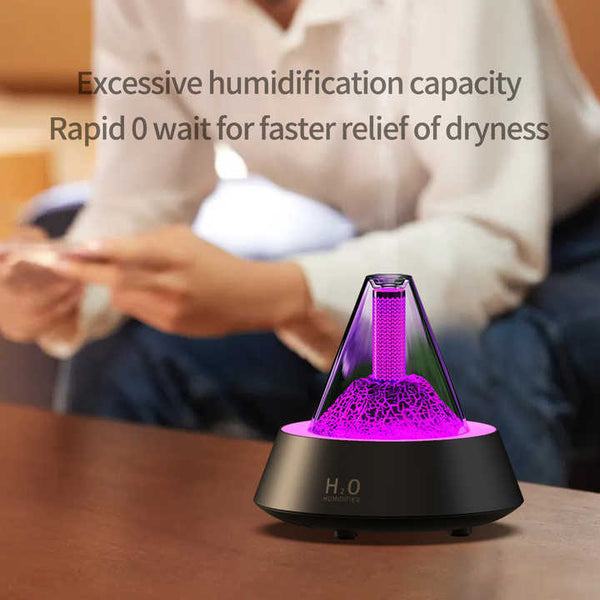 Elosung Black Pyramid Flame Mist Humidifier With Ambient Lighting Ultrasonic Aromatherapy Diffuser Humidifiers
