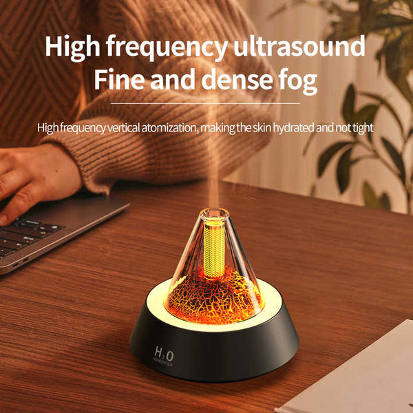 Elosung Black Pyramid Flame Mist Humidifier With Ambient Lighting Ultrasonic Aromatherapy Diffuser Humidifiers