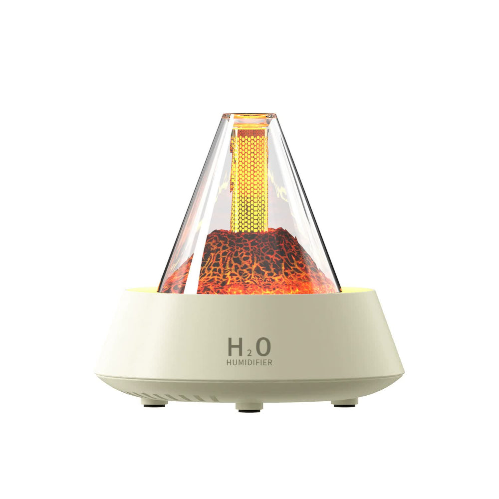 Elosung White Pyramid Flame Mist Humidifier With Ambient Lighting Ultrasonic Aromatherapy Diffuser Humidifiers