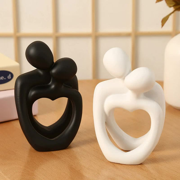 Elosung Black Romantic Couple Figurine With Heart Design Modern Minimalist Decorative Statue Sculptures & Figurines