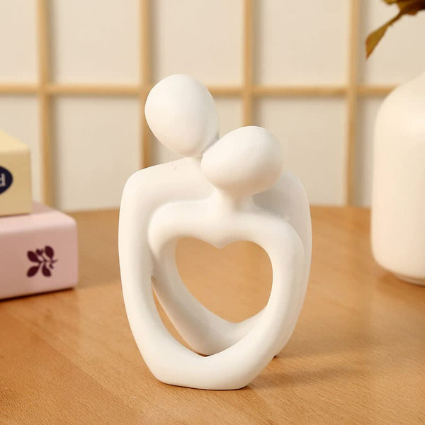 Elosung White Romantic Couple Figurine With Heart Design Modern Minimalist Decorative Statue Sculptures & Figurines