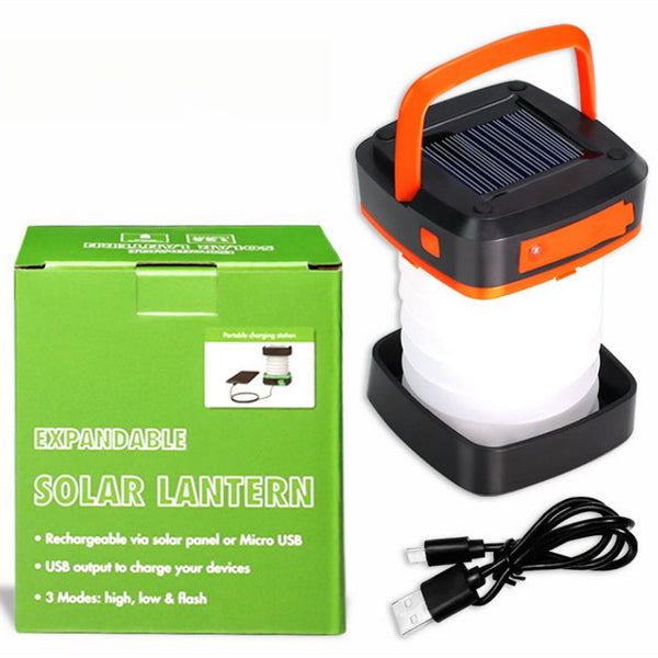 Elosung Orange Collapsible Solar Led Camping Lantern With Usb Charging Portable Outdoor Light Lanterns