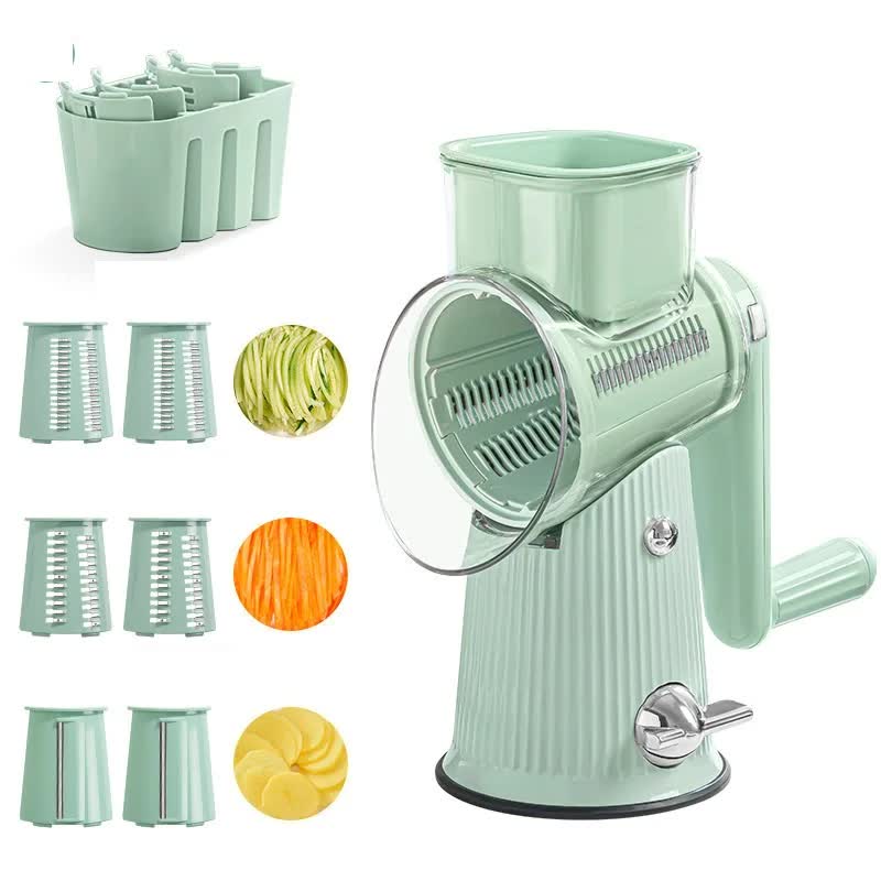 Green 10 In Manual Vegetable Slicer With Interchangeable Blades Multifunctional Rotary Grater And Shredder For Kitchen Use Peelers & Slicers