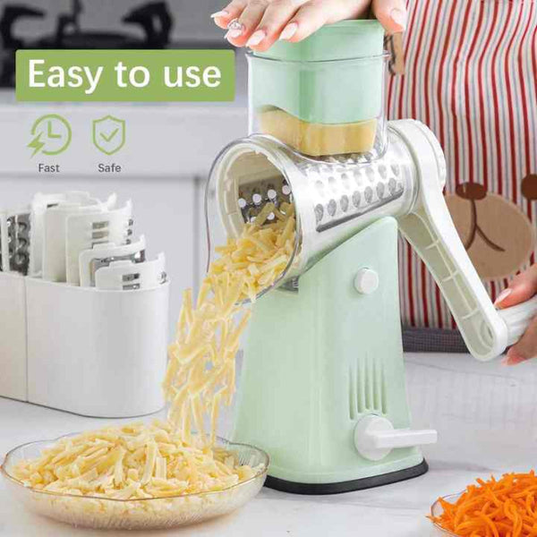 Green 10 In Manual Vegetable Slicer With Interchangeable Blades Multifunctional Rotary Grater And Shredder For Kitchen Use Peelers & Slicers