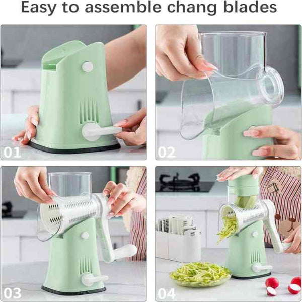 Green 10 In Manual Vegetable Slicer With Interchangeable Blades Multifunctional Rotary Grater And Shredder For Kitchen Use Peelers & Slicers