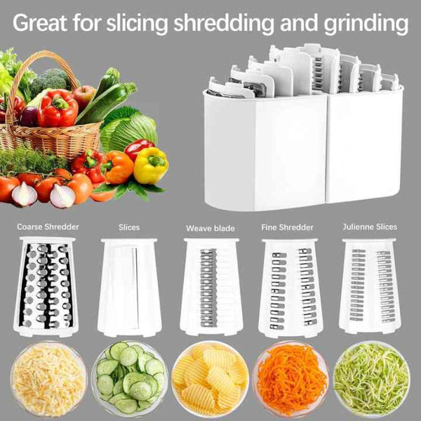 Green 10 In Manual Vegetable Slicer With Interchangeable Blades Multifunctional Rotary Grater And Shredder For Kitchen Use Peelers & Slicers