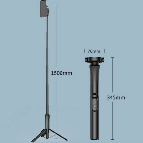 Black Multifunctional Foldable Selfie Stick With Tripod Stand & Bluetooth Remote Selfie Lights