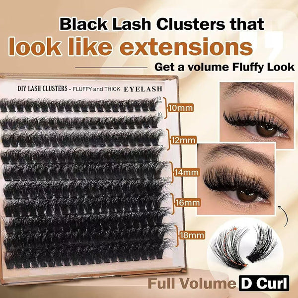Elosung 3 Pcs Diy Lash Clusters Kit 100D Fluffy & Thick False Eyelashes With Adhesive And Tools Eyelash Extensions